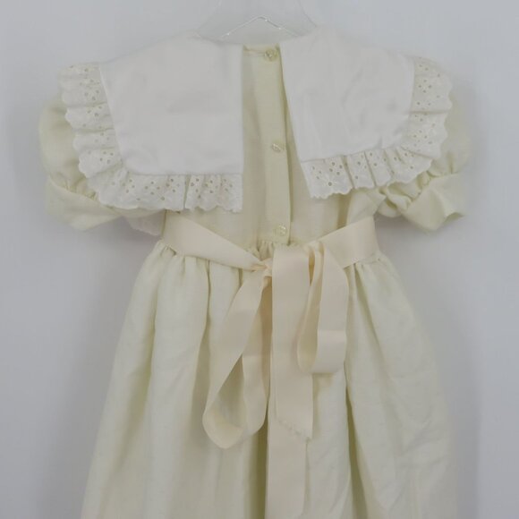 VTG Frankie Girls 4 Ivory Puffy Balloon Bibbed Dress Eyelet Lace Trim Collar - Picture 9 of 14